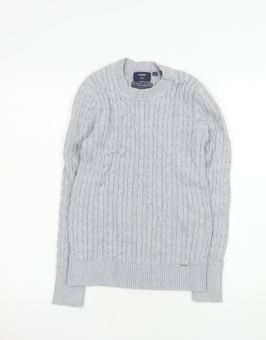 Superdry Men's Grey Cable-Knit Cotton Cashmere Crew Jumper M