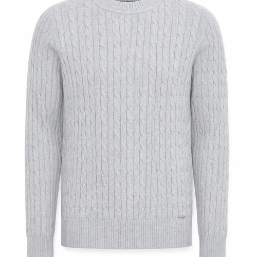 Superdry Men's Grey Cable-Knit Cotton Cashmere Crew Jumper M