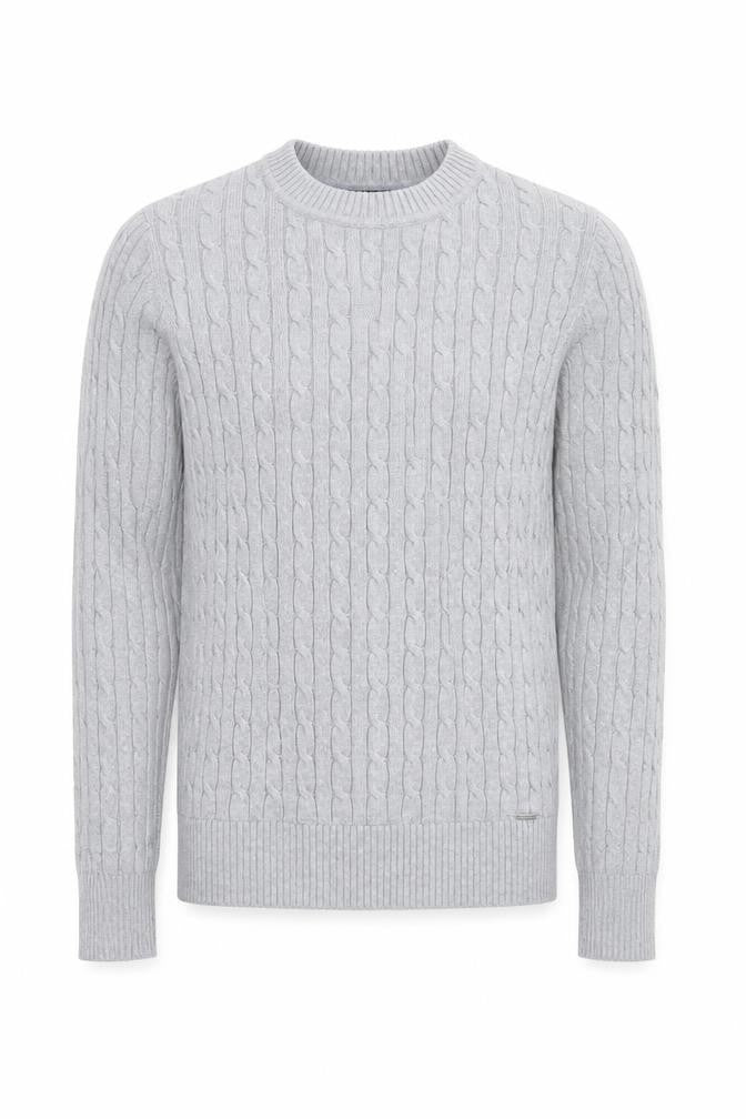 Superdry Men's Grey Cable-Knit Cotton Cashmere Crew Jumper M