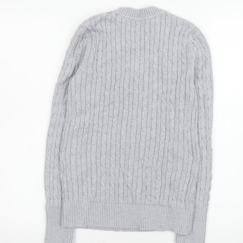 Superdry Men's Grey Cable-Knit Cotton Cashmere Crew Jumper M