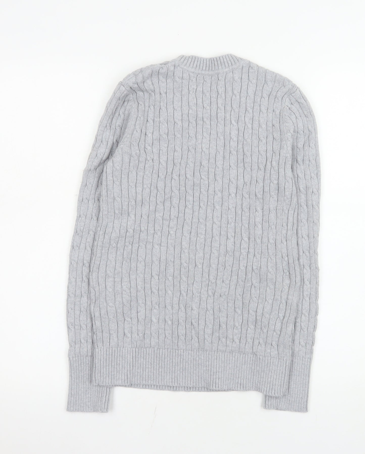 Superdry Men's Grey Cable-Knit Cotton Cashmere Crew Jumper M