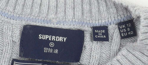 Superdry Men's Grey Cable-Knit Cotton Cashmere Crew Jumper M