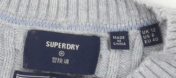 Superdry Men's Grey Cable-Knit Cotton Cashmere Crew Jumper M