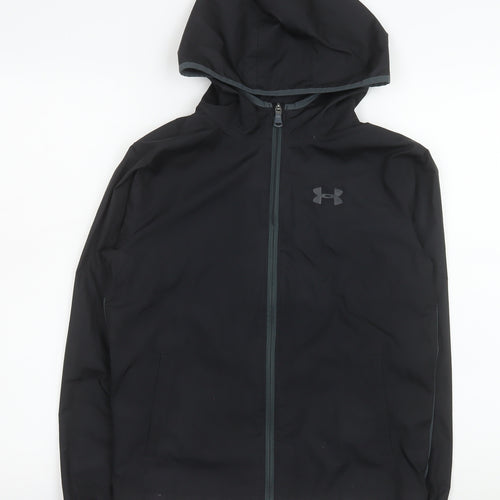 Under Armour Boys Black Windbreaker Hooded Jacket Size 10 Years