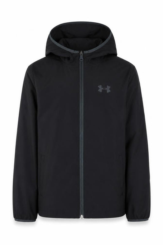 Under Armour Boys Black Windbreaker Hooded Jacket Size 10 Years