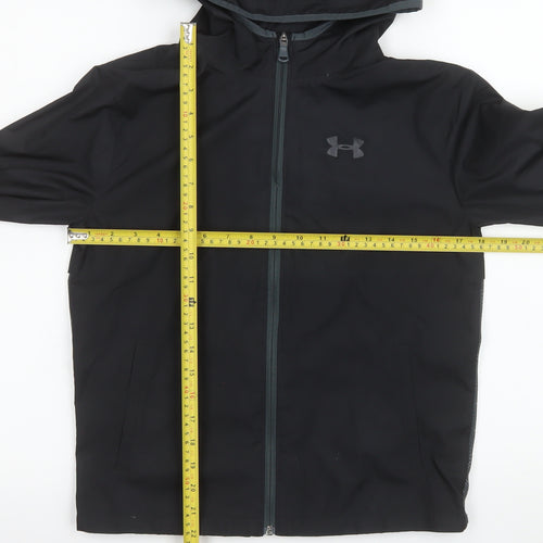 Under Armour Boys Black Windbreaker Hooded Jacket Size 10 Years