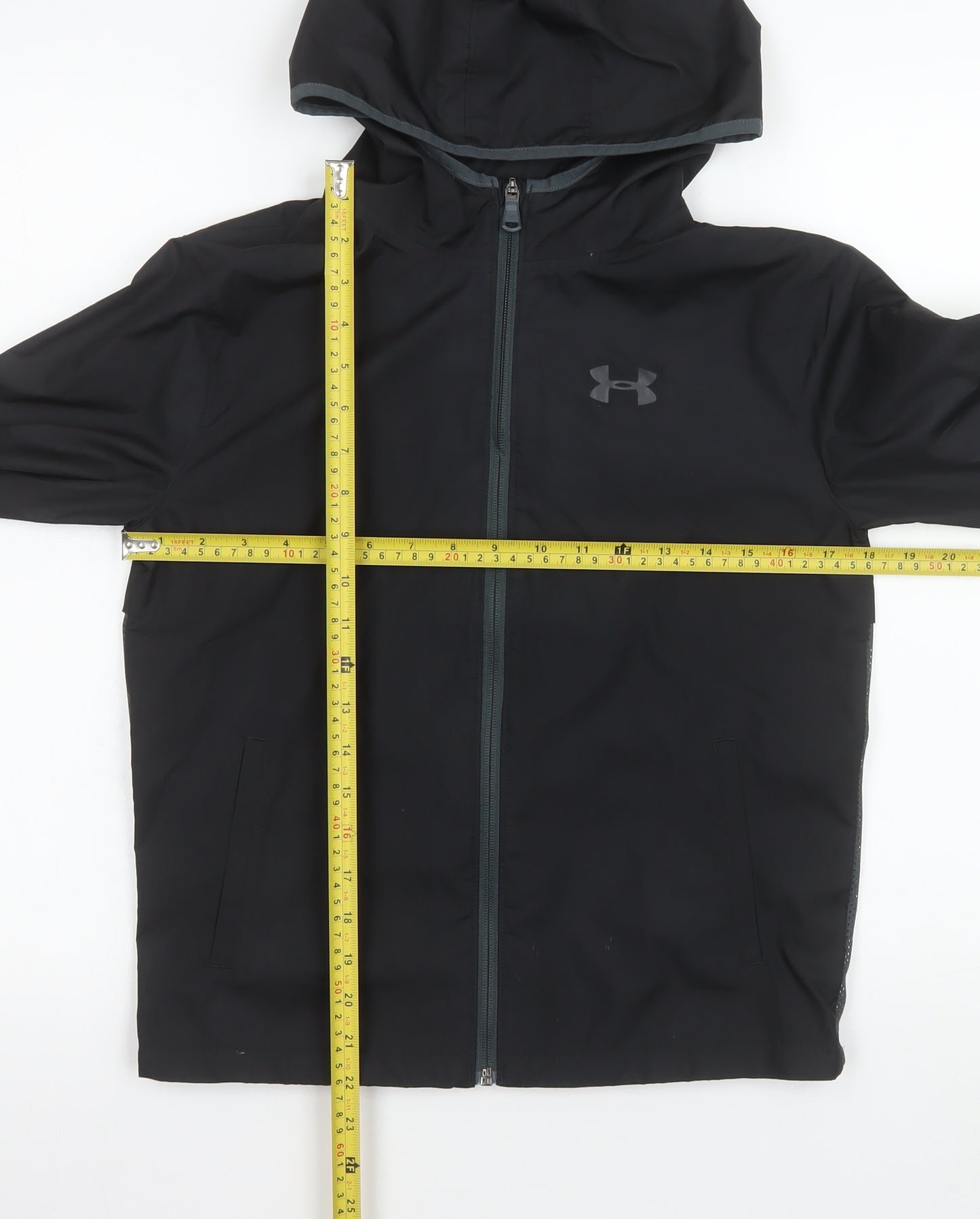 Under Armour Boys Black Windbreaker Hooded Jacket Size 10 Years