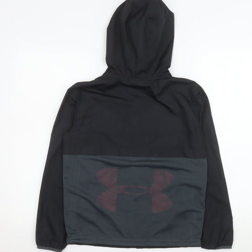 Under Armour Boys Black Windbreaker Hooded Jacket Size 10 Years