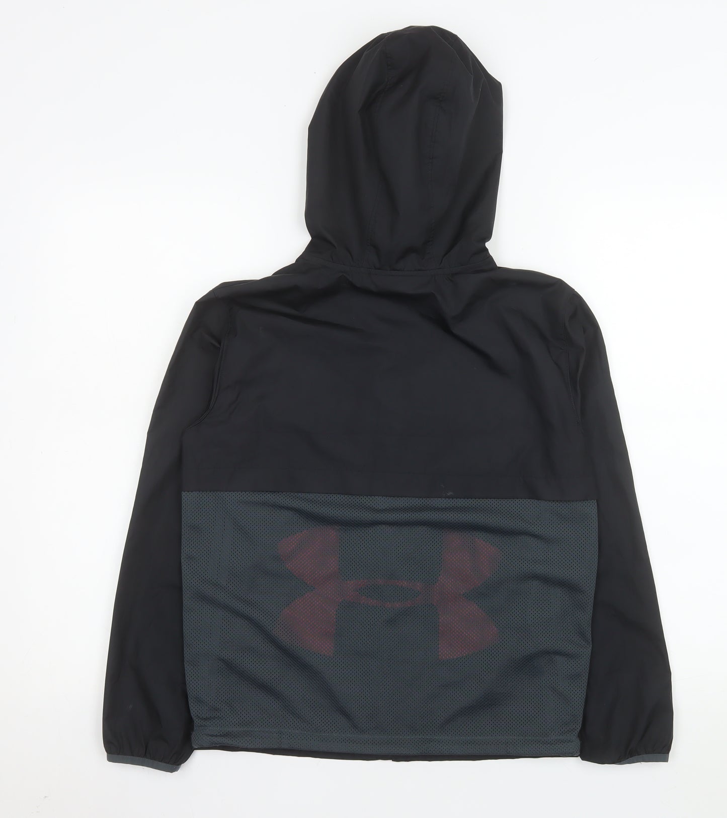 Under Armour Boys Black Windbreaker Hooded Jacket Size 10 Years