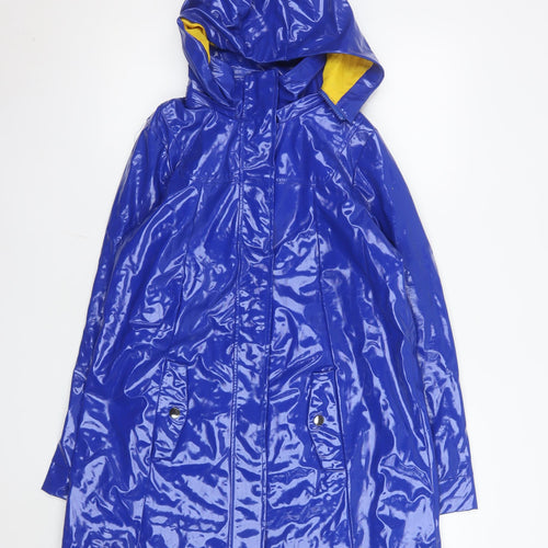 Vero Moda Women's Blue Hooded Waterproof Long Rain Coat Size M