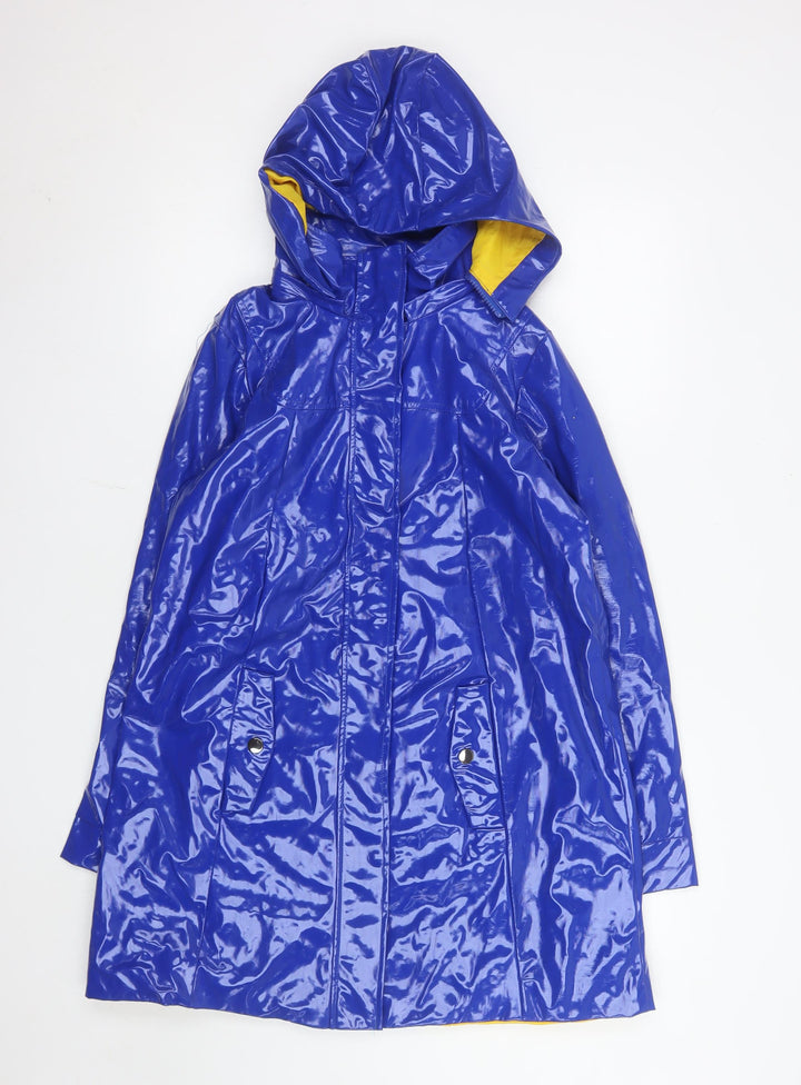 Vero Moda Women's Blue Hooded Waterproof Long Rain Coat Size M