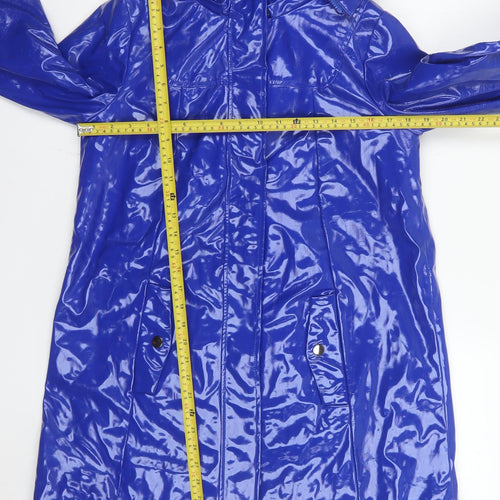 Vero Moda Women's Blue Hooded Waterproof Long Rain Coat Size M
