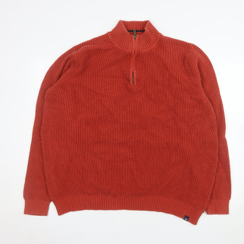 Fat Face Men's Red 2XL Half Zip Cotton Knit Sweatshirt