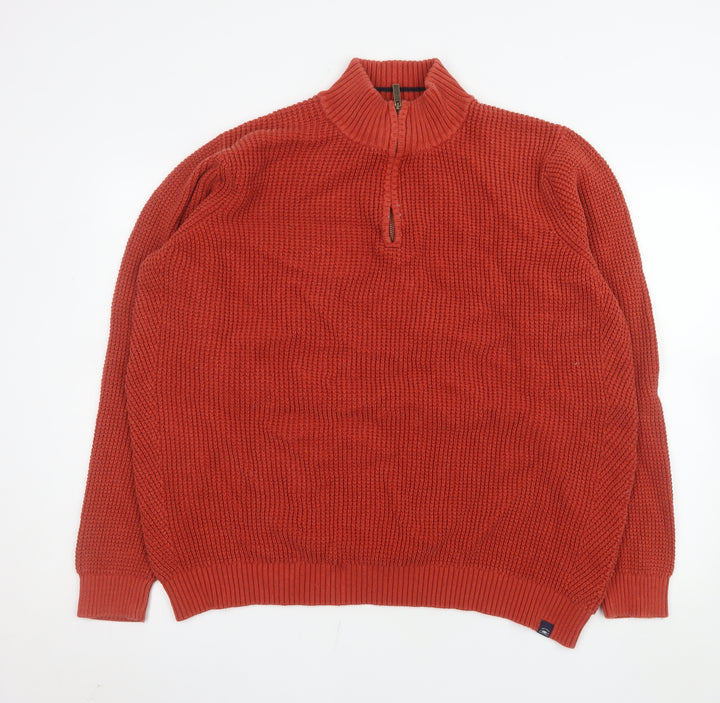 Fat Face Men's Red 2XL Half Zip Cotton Knit Sweatshirt
