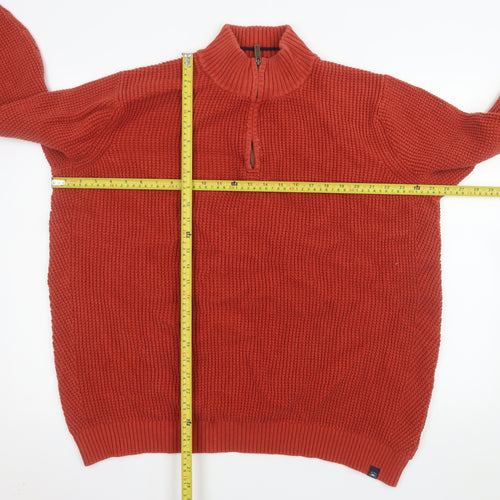 Fat Face Men's Red 2XL Half Zip Cotton Knit Sweatshirt