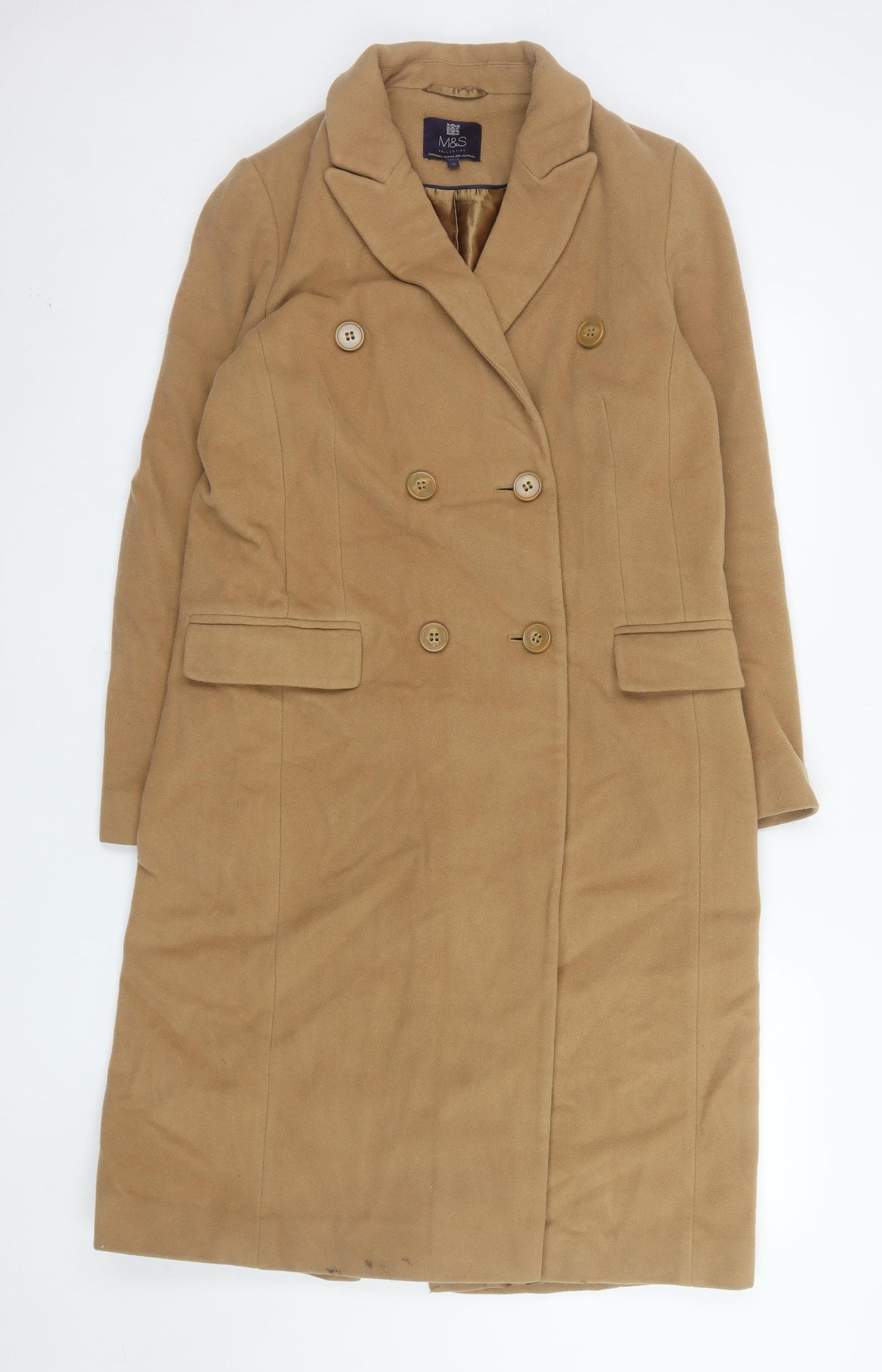 Marks and Spencer Women’s Beige Wool Cashmere Long Trench Coat Size 10