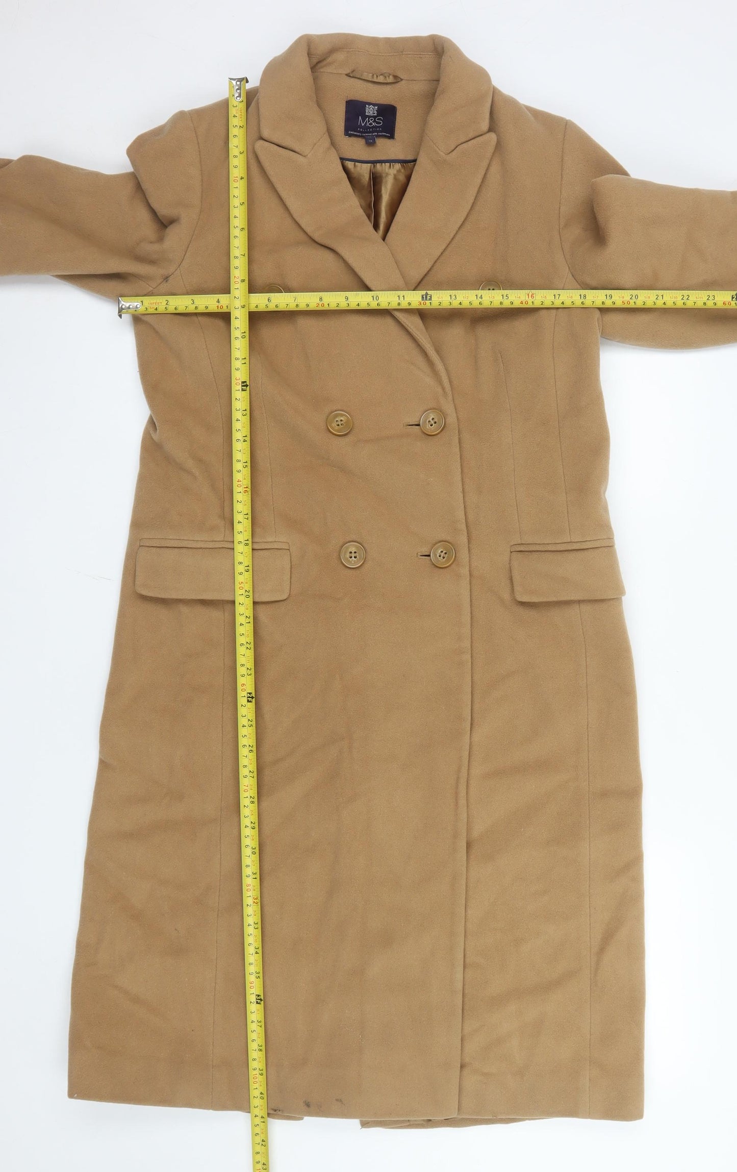 Marks and Spencer Women’s Beige Wool Cashmere Long Trench Coat Size 10