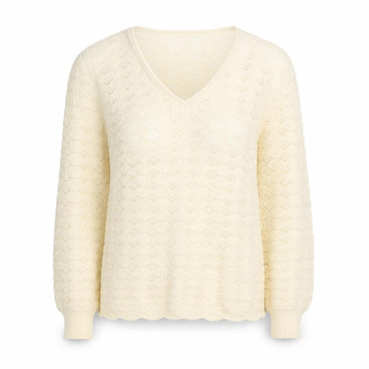Front view of Only women’s ivory v-neck open knit jumper, size M