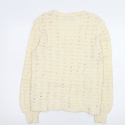 ONLY Womens Ivory V-Neck Open Knit Pullover Jumper Size M