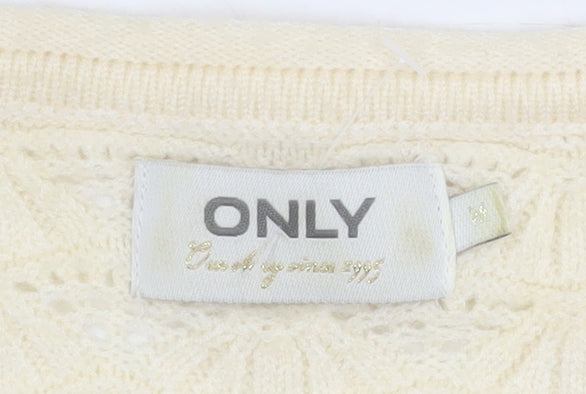 ONLY Womens Ivory V-Neck Open Knit Pullover Jumper Size M