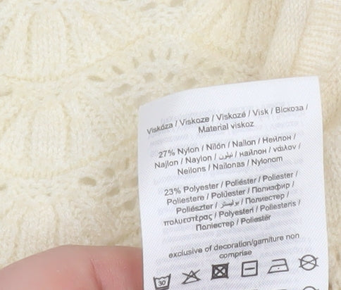 ONLY Womens Ivory V-Neck Open Knit Pullover Jumper Size M