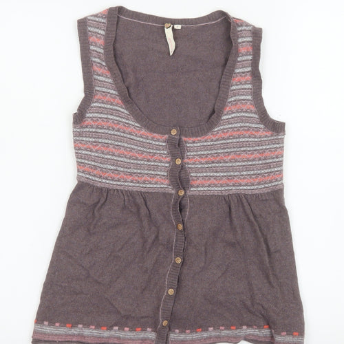 White Stuff Womens Brown Fair Isle Sleeveless Cardigan Size 8