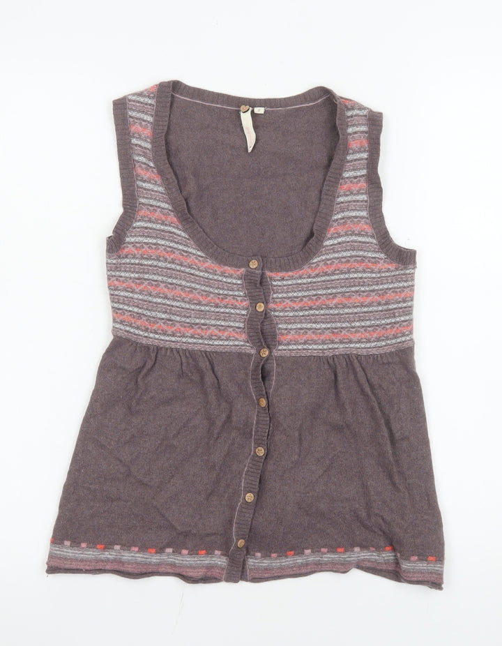 White Stuff Womens Brown Fair Isle Sleeveless Cardigan Size 8