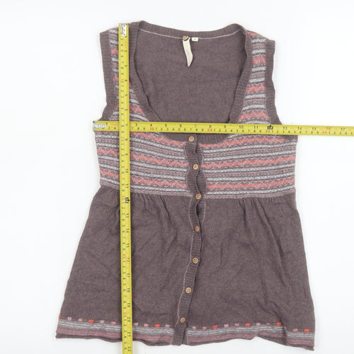 White Stuff Womens Brown Fair Isle Sleeveless Cardigan Size 8