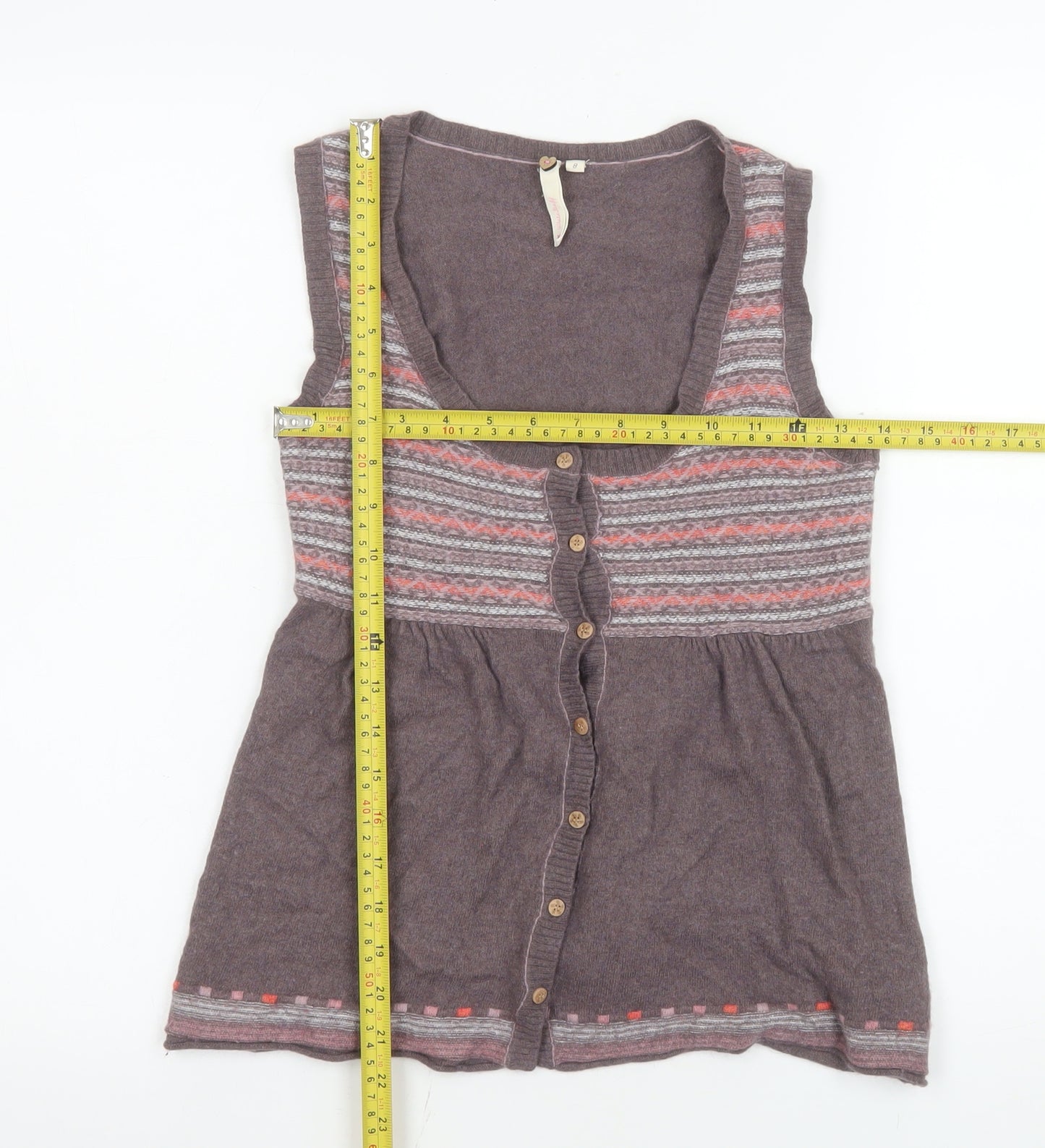 White Stuff Womens Brown Fair Isle Sleeveless Cardigan Size 8