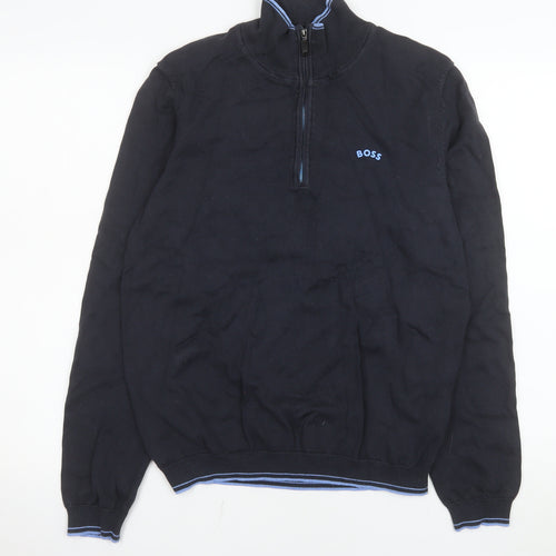 BOSS Men's Blue 1/4 Zip Cotton Sweatshirt Size S