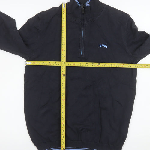 BOSS Men's Blue 1/4 Zip Cotton Sweatshirt Size S