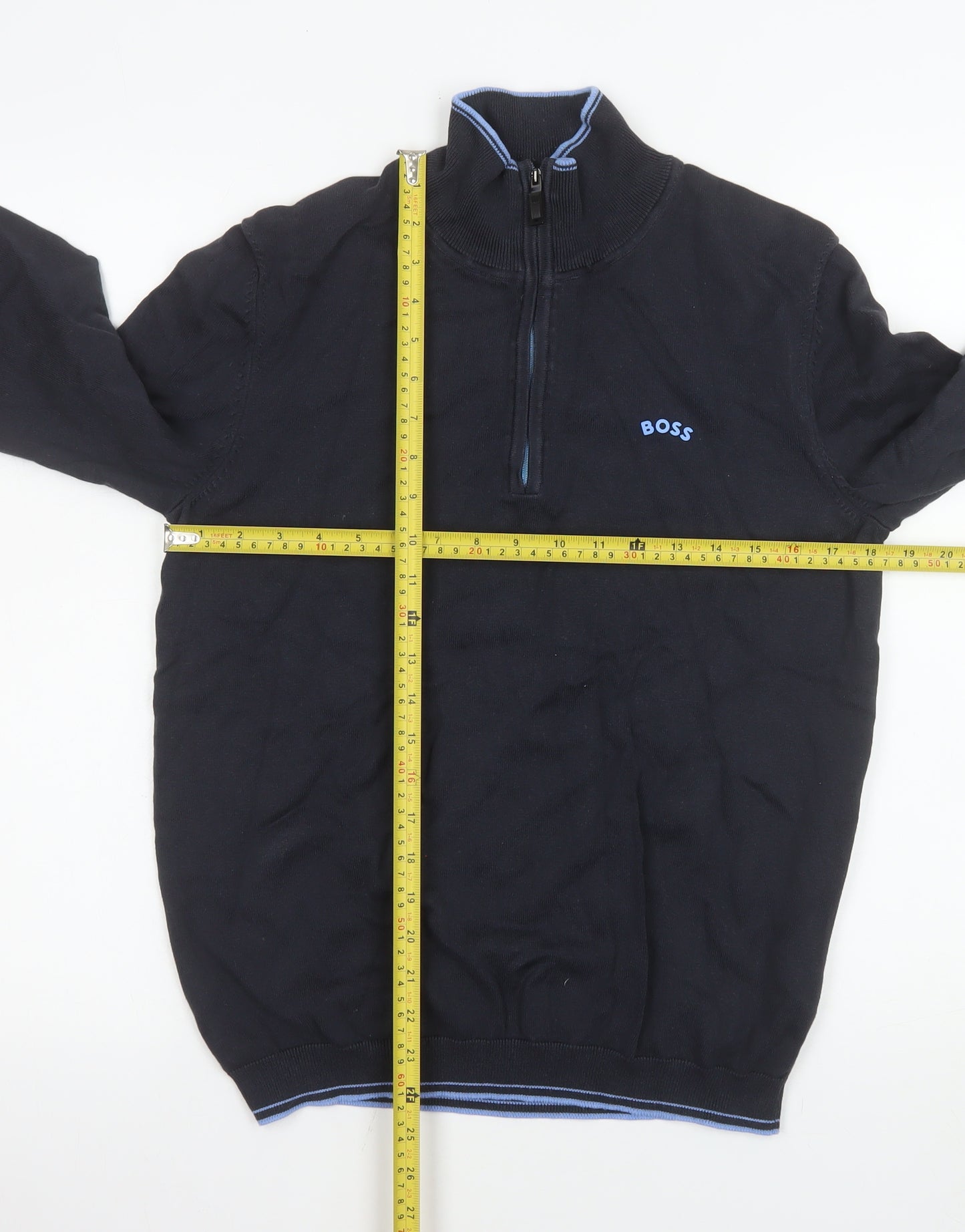 BOSS Men's Blue 1/4 Zip Cotton Sweatshirt Size S