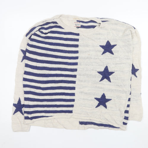 Hilfiger Denim Women's Ivory Blue Star Striped Knit Jumper XL