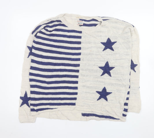 Hilfiger Denim Women's Ivory Blue Star Striped Knit Jumper XL