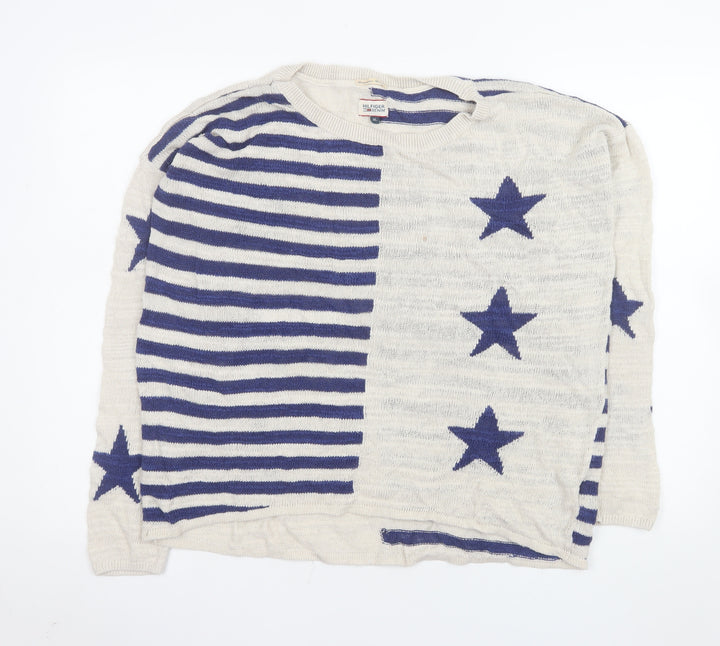 Hilfiger Denim Women's Ivory Blue Star Striped Knit Jumper XL