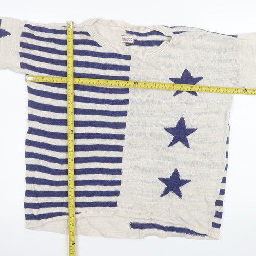 Hilfiger Denim Women's Ivory Blue Star Striped Knit Jumper XL