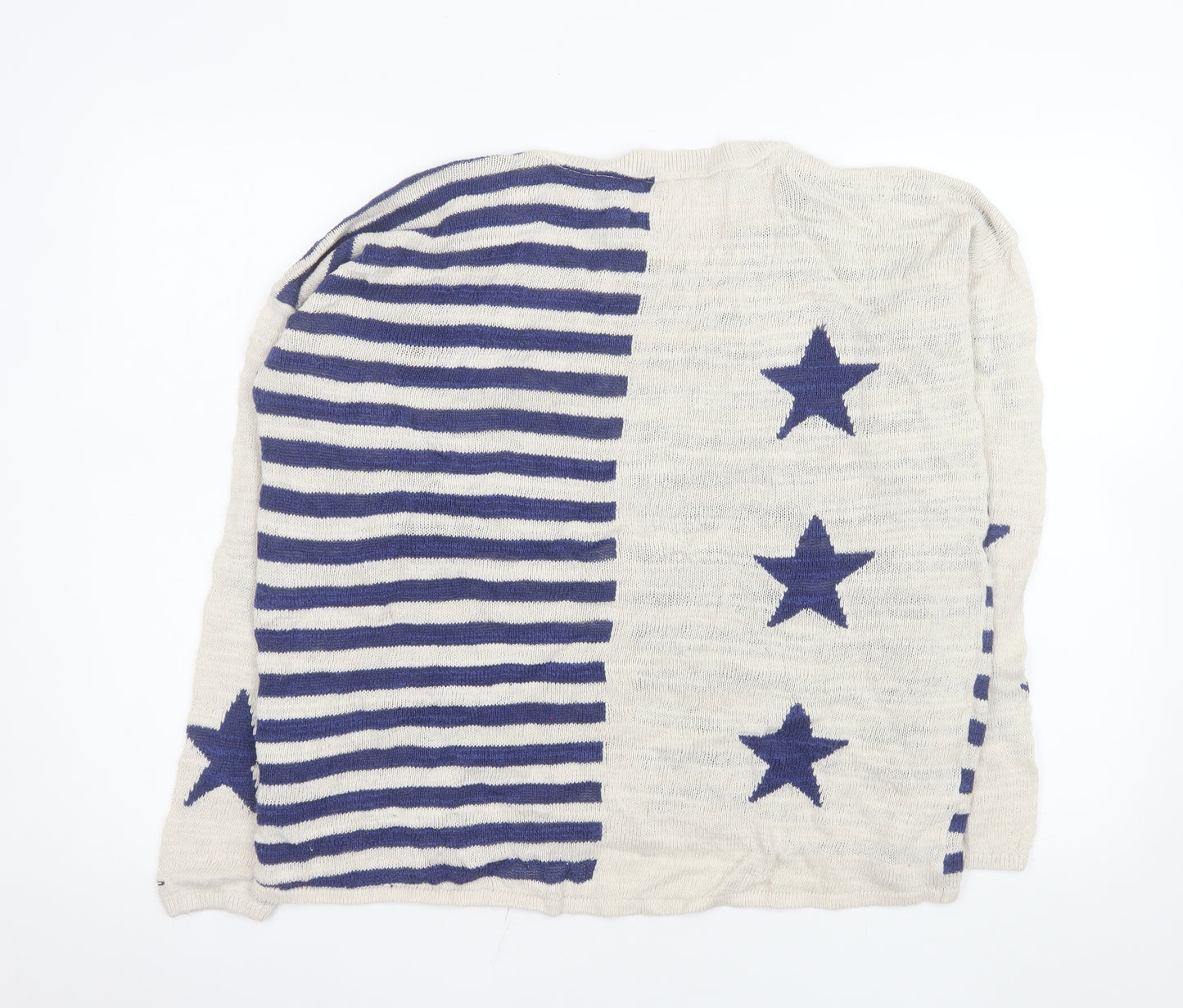 Hilfiger Denim Women's Ivory Blue Star Striped Knit Jumper XL