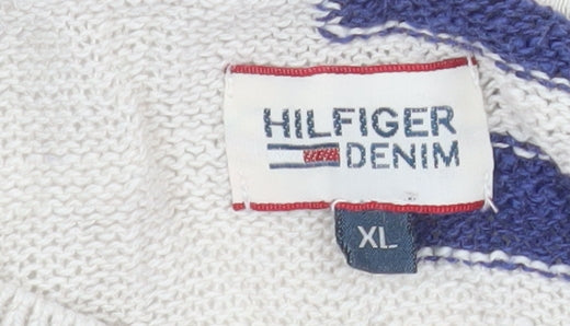 Hilfiger Denim Women's Ivory Blue Star Striped Knit Jumper XL