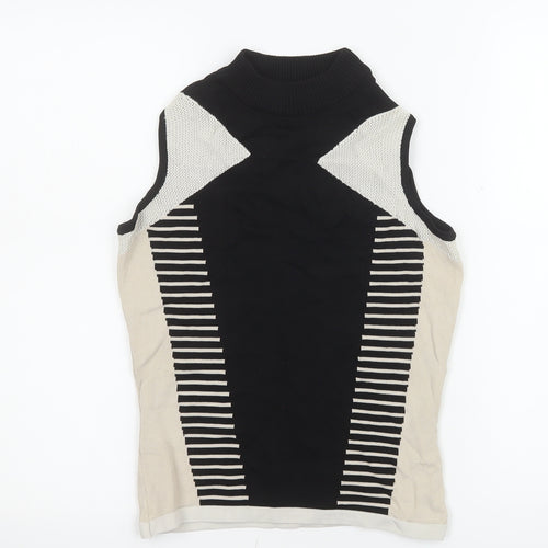 River Island Womens Black Striped High Neck Sleeveless Knit Top Size 10