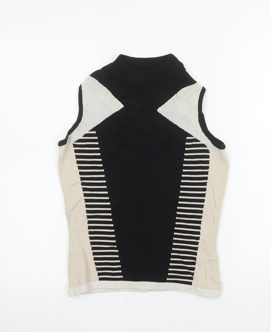 River Island Womens Black Striped High Neck Sleeveless Knit Top Size 10
