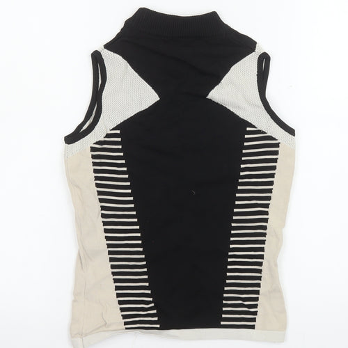 River Island Womens Black Striped High Neck Sleeveless Knit Top Size 10