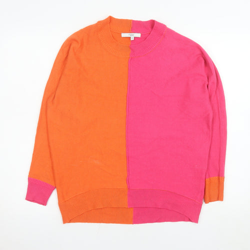 Next Womens Pink Orange Colour Block Acrylic Crew Neck Jumper XS
