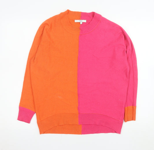 Next Womens Pink Orange Colour Block Acrylic Crew Neck Jumper XS