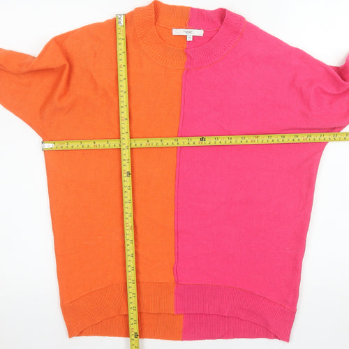 Next Womens Pink Orange Colour Block Acrylic Crew Neck Jumper XS