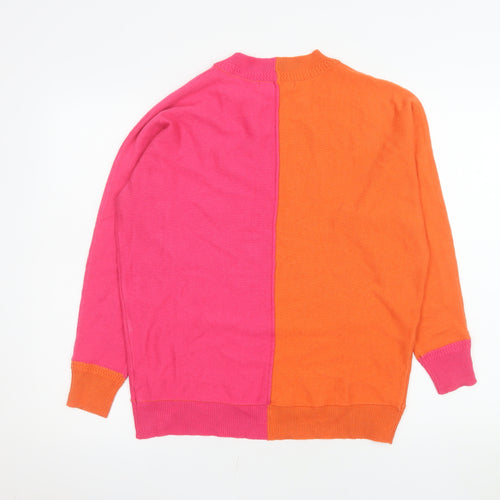 Next Womens Pink Orange Colour Block Acrylic Crew Neck Jumper XS