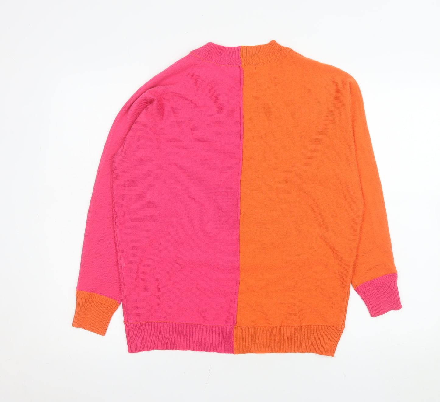 Next Womens Pink Orange Colour Block Acrylic Crew Neck Jumper XS