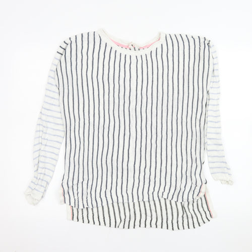 White Stuff Womens Blue Stripe Linen Jumper UK 12 Long Sleeve Relaxed Fit