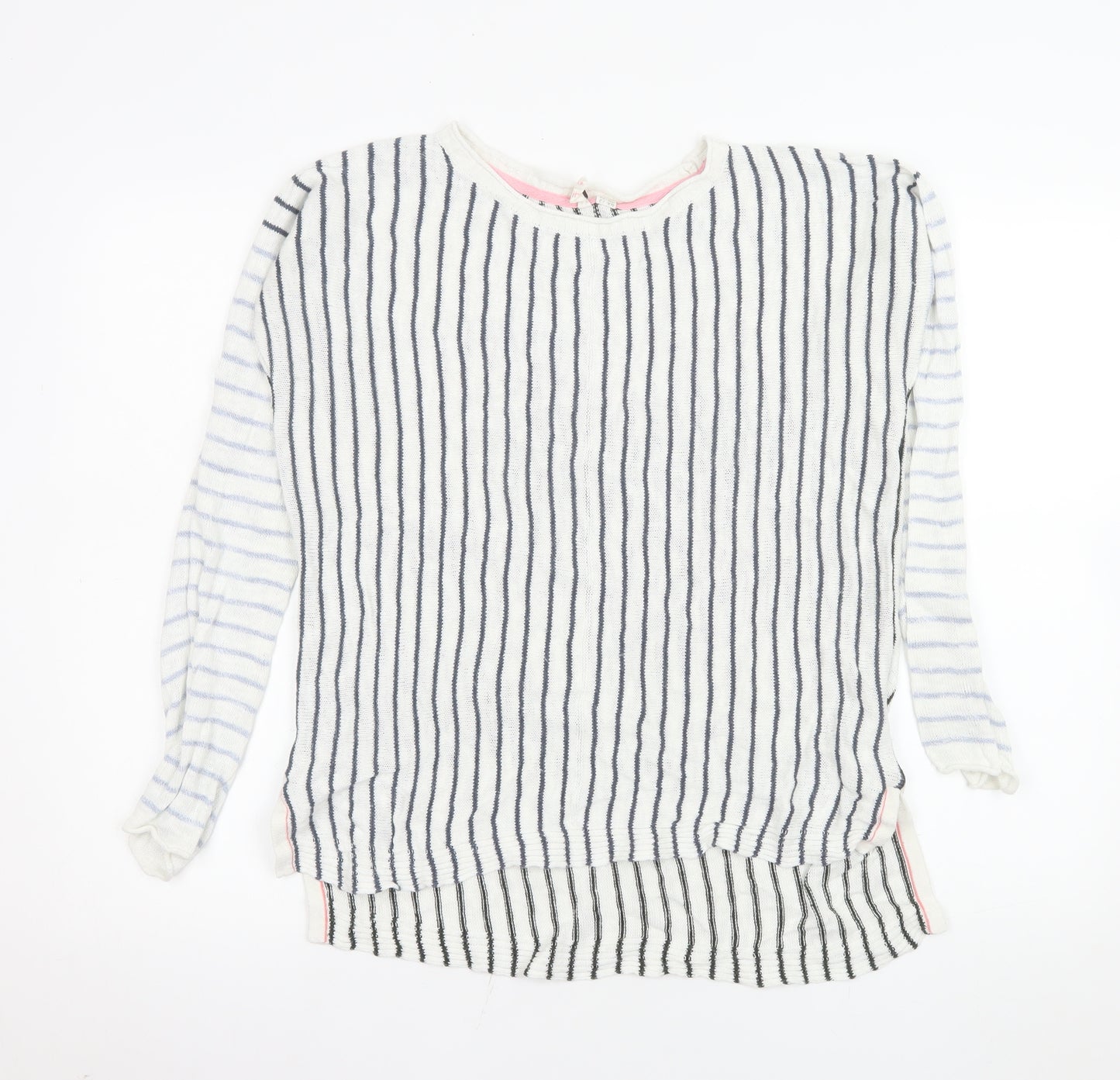 White Stuff Womens Blue Stripe Linen Jumper UK 12 Long Sleeve Relaxed Fit
