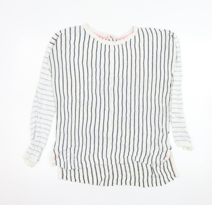 White Stuff Womens Blue Stripe Linen Jumper UK 12 Long Sleeve Relaxed Fit