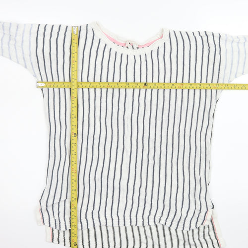 White Stuff Womens Blue Stripe Linen Jumper UK 12 Long Sleeve Relaxed Fit